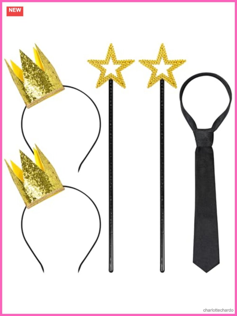Gold Star Wand Crown Tie Set Fairy Princess Costume Accessories